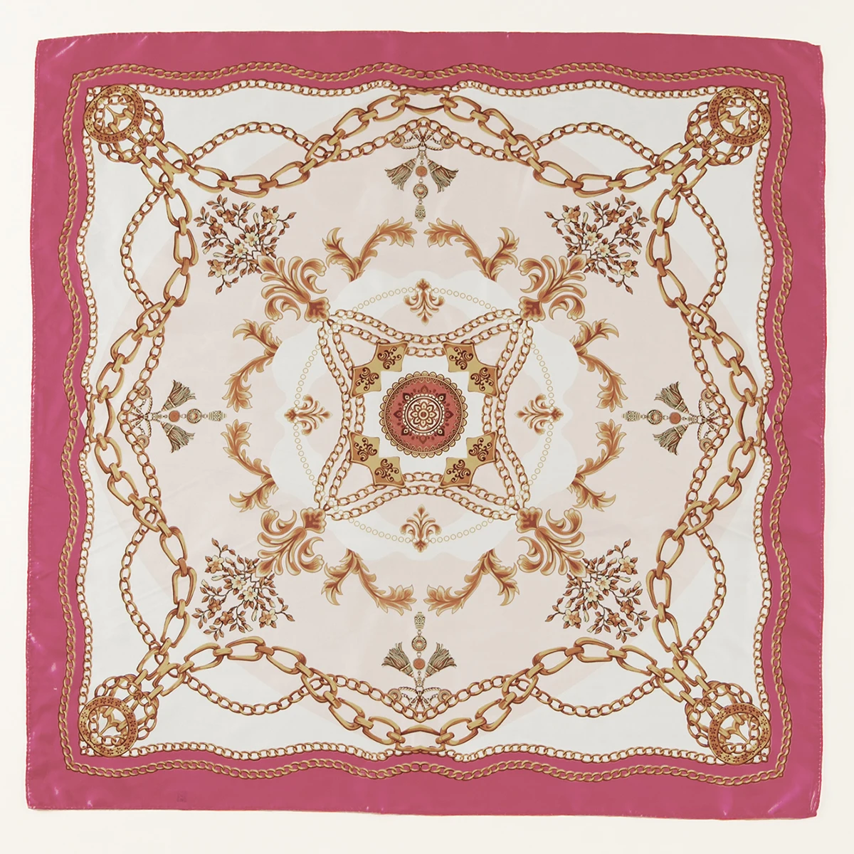 

Квадратный шарф с цепочками 90*90 см, шелковистый атласный платок премиум-класса для волос, роскошная бандана с цветочным принтом, красочный платок-платок