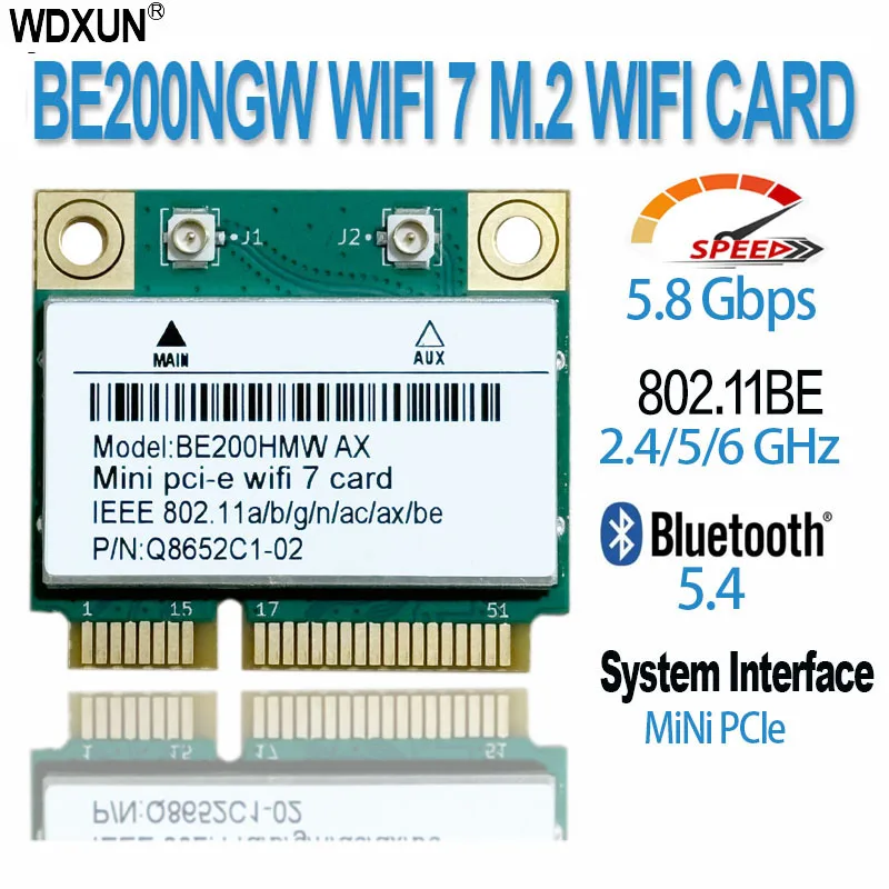 

WiFi 7 BE200 PCIE Wi-Fi адаптер для Bluetooth 5,4 трехдиапазонный 2,4G/5G/6GHz 8774 Мбит/с BE200NGW беспроводной сетевой адаптер Win10/11