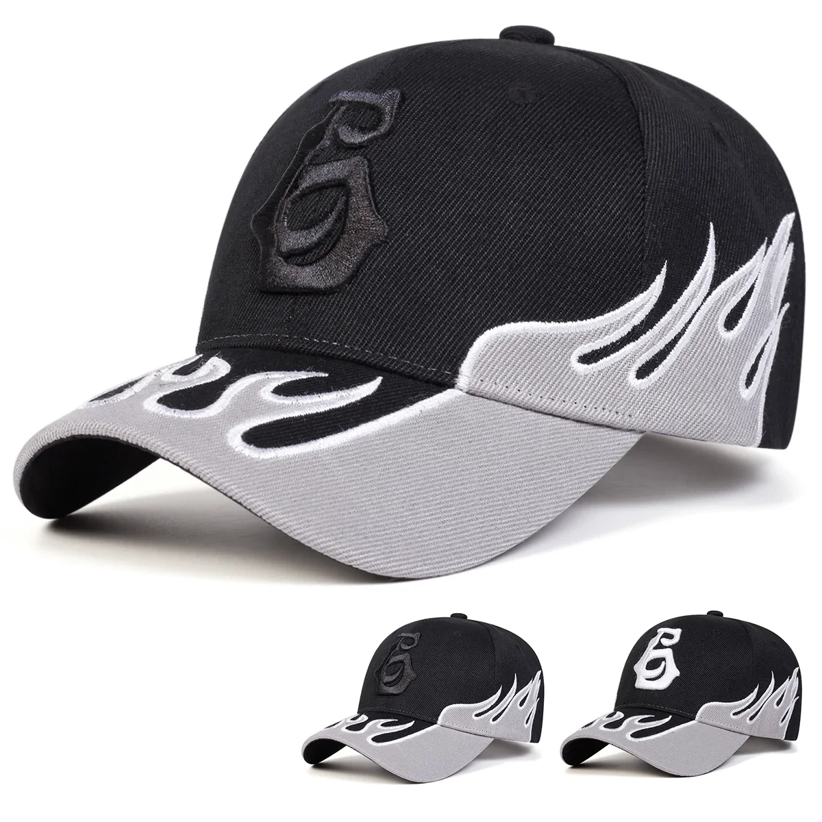 Unisex Flame Embroidery Letter Baseball Caps Spring Autumn Outdoor Adjustable Casual Hats Sunscreen Hat Sports Cap