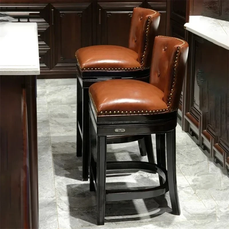 Factory Direct 2026 Bar Chairs Luxury Leather Swivel Bar Stool European Home High Foot Stools