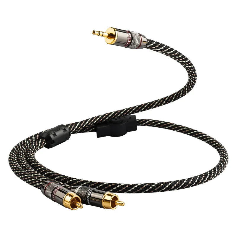 YYTCG HiFi 3.5 مللي متر إلى 2rca AudioCable 6N OFC AUX 3.5 مقبس استريو RCA YSplitter كابل ل MP3 MP4 PC مكبرات الصوت خلاط