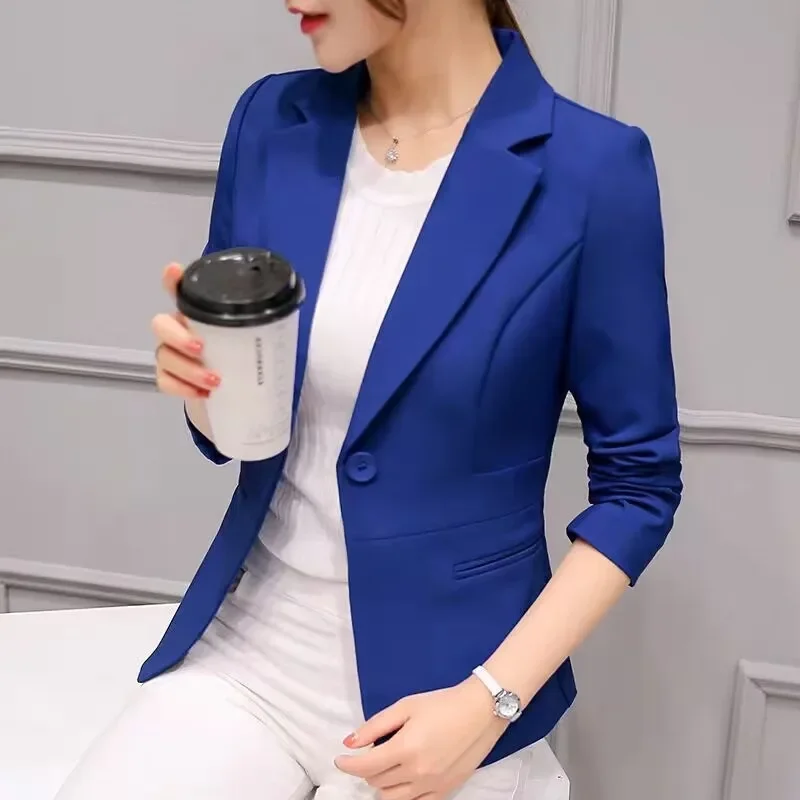 Office Lady Slim Solid Color Blazers Women New Single Button Commute Blazer Spring Autumn Long Sleeve Casual Jackets All-Match