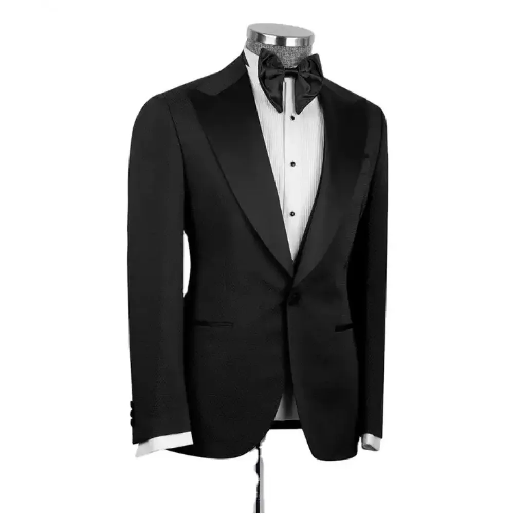 الدعاوى الرسمية الرجال سليم صالح 3 قطع الأسود بلغت ذروتها التلبيب لملابس الزفاف العريس موضة مصممة الرجال الزي معطف سترة بانت #3