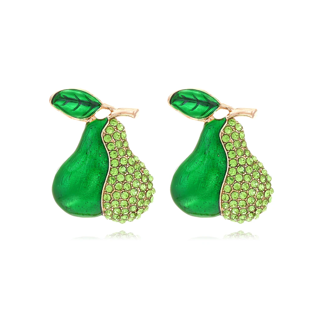 Fashionable cute alloy oil drop personality temperament colored diamond fruit duck pear earrings