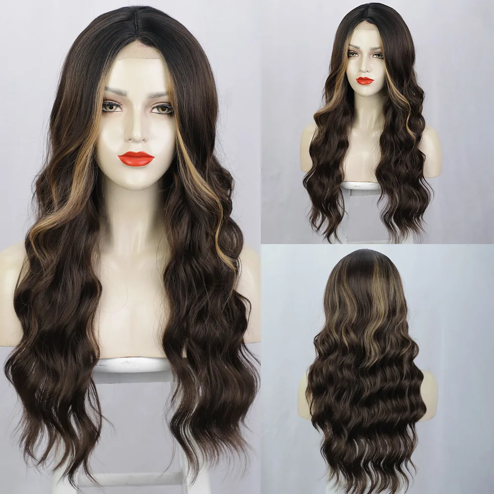 الاصطناعية الدانتيل شعري الباروكات البني شقراء Balayage طويل متموج الدانتيل الجبين شعر مستعار اليد الكروشيه الدانتيل الباروكات للنساء مقاومة للحرارة