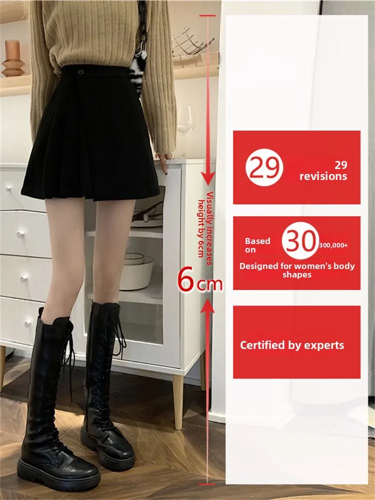 High Waist A-Line  Skirt Women's Spring Autumn Woolen Half-length Skirts Belly Concealing Body Contouring Pleated Skirts