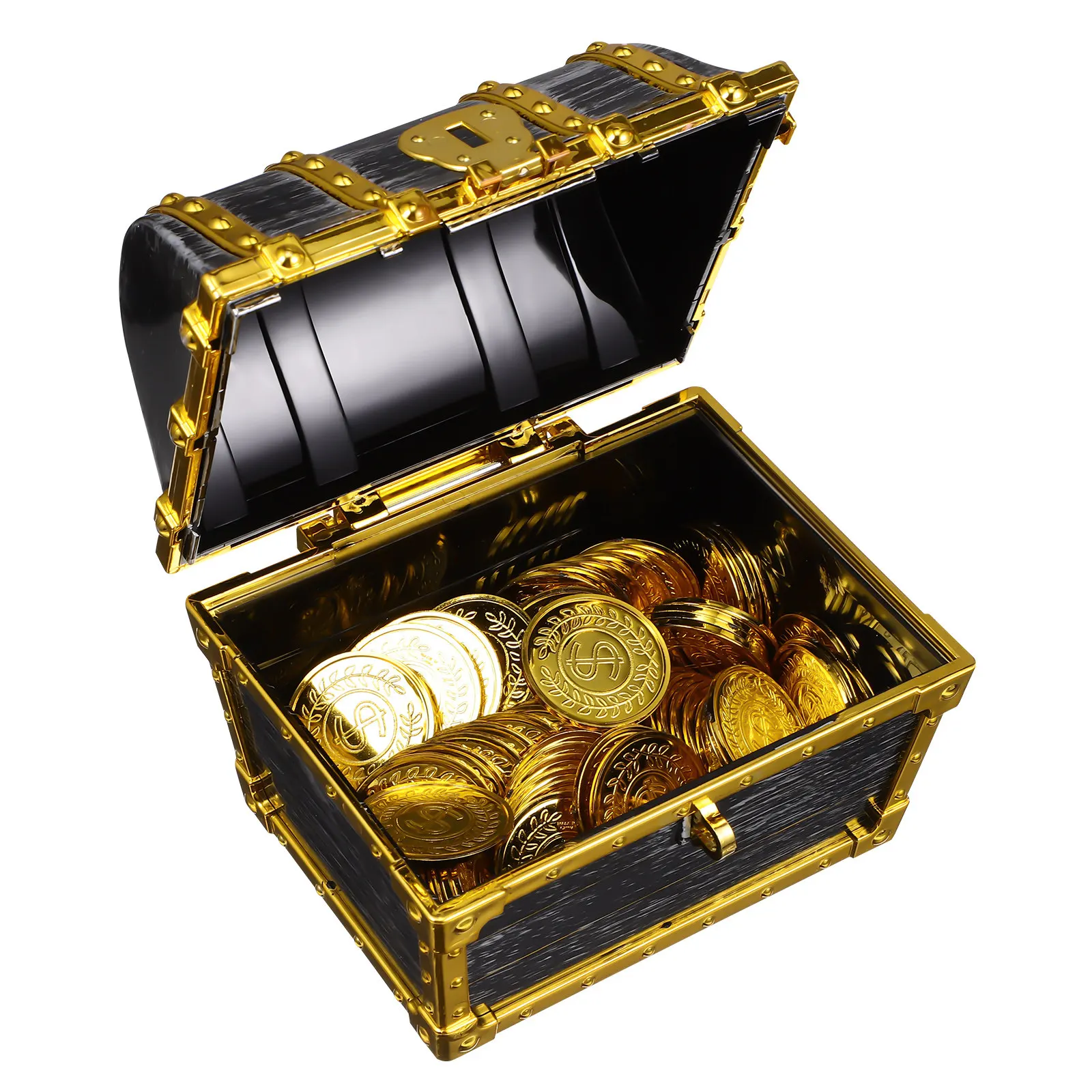 Treasure Chest Box Pirate Storage Container Pretend Play Game Prop Classroom Reward Prize Collection Lockable Plastic Chest