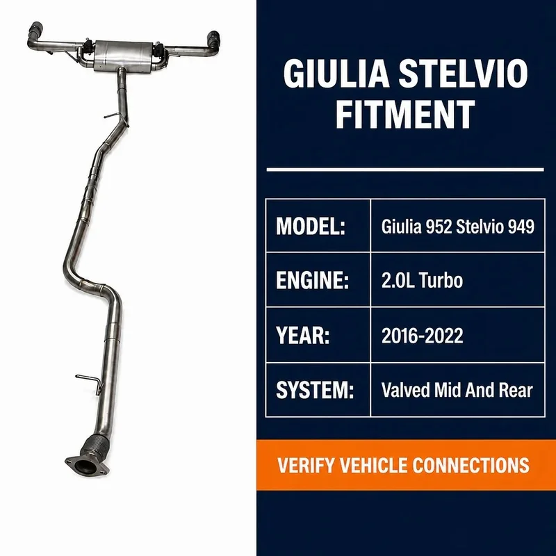 Valved Catback Exhaust System for Alfa Romeo Giulia Stelvio 2 0L Turbo 2016 to 2022 Dual Exit Electronic Valve Muffler
