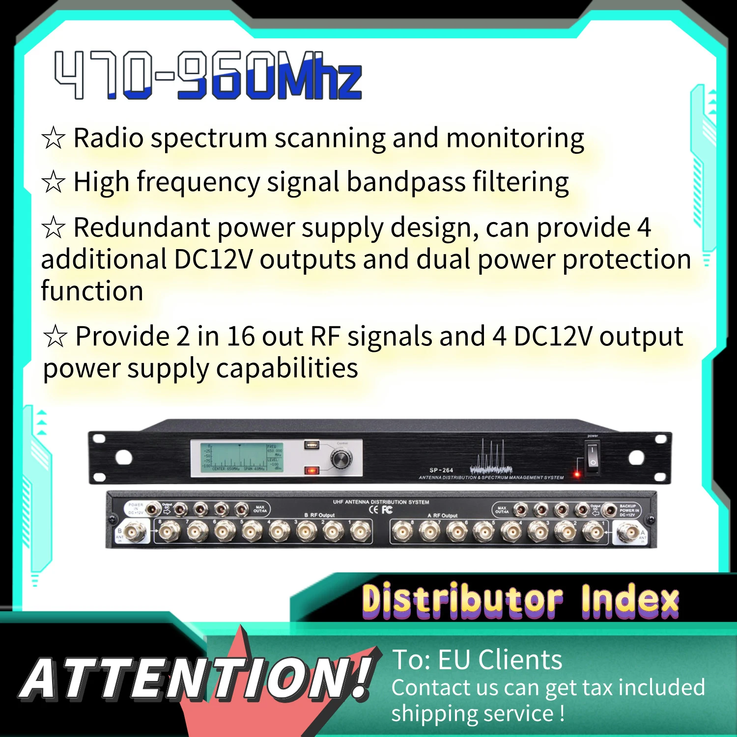 LCZ Audio SP-288 sistema di distribuzione e gestione dello spettro dell'antenna UHF distributore di antenne a 16 canali per microfono Wireless