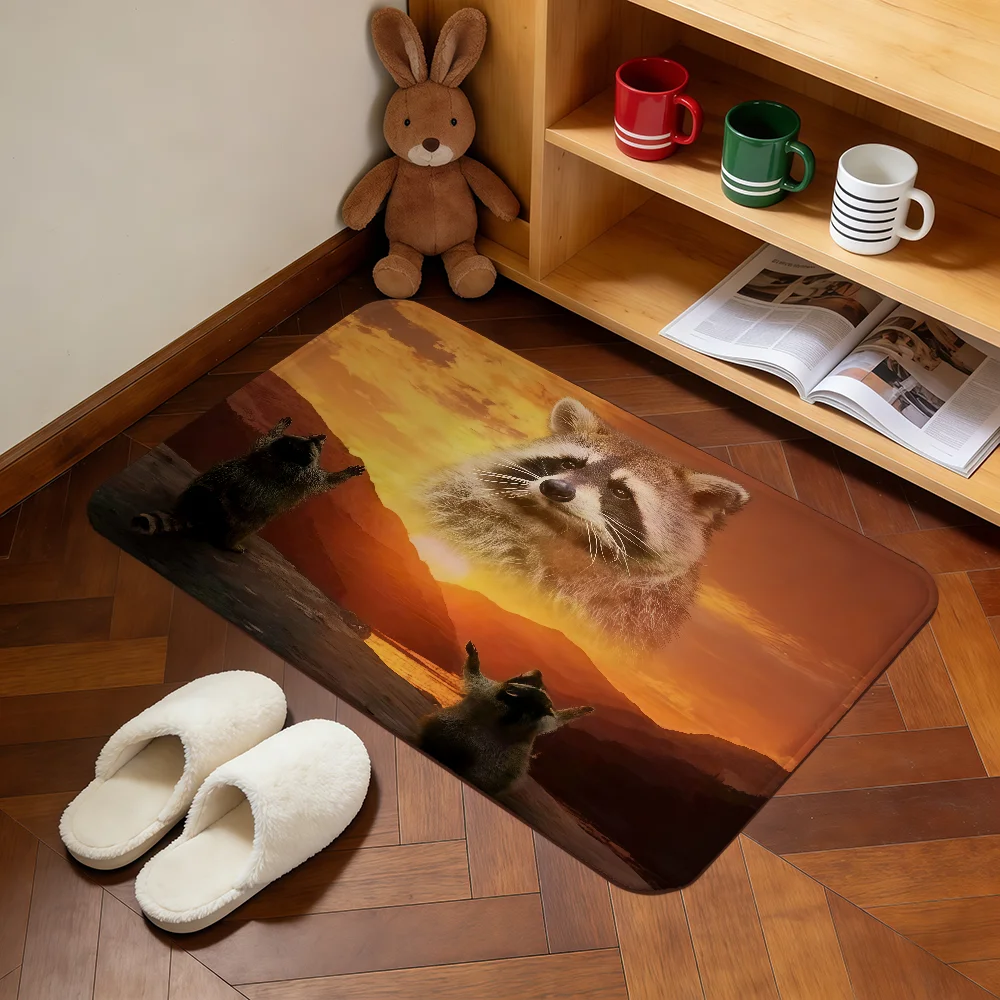 raccoon sunset funny meme Door Mat Home Bedside Rug Kitchen Bath Floor Mat Hallway Balcony Carpet Entrance Doormat hogar Decor
