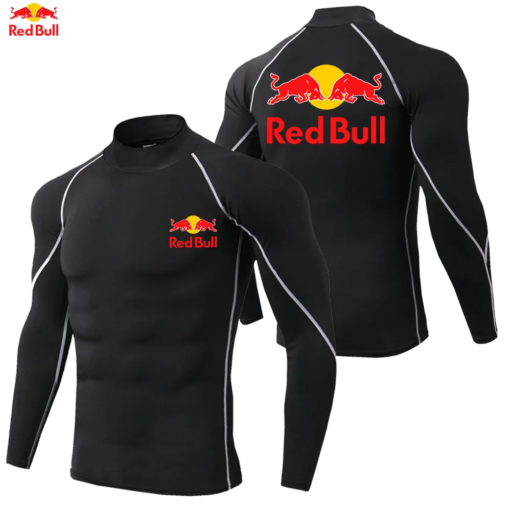 ريد بول طباعة الرجال عالية الرقبة طويلة الأكمام ضغط قمصان بارد جاف الشمس حماية جوارب رياضية الملابس الداخلية تشغيل الصالة الرياضية قمم #6