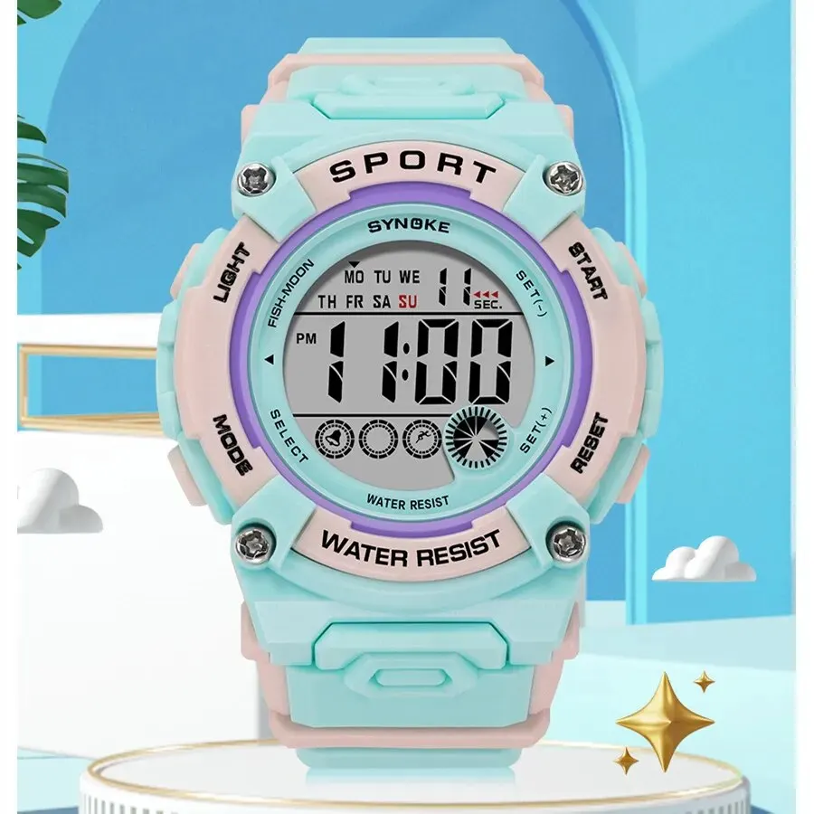 SYNOKE Student Digital Watch Waterproof Sports Children Watch Glow Multi Function Kids Watch Seven Colors Light Gift