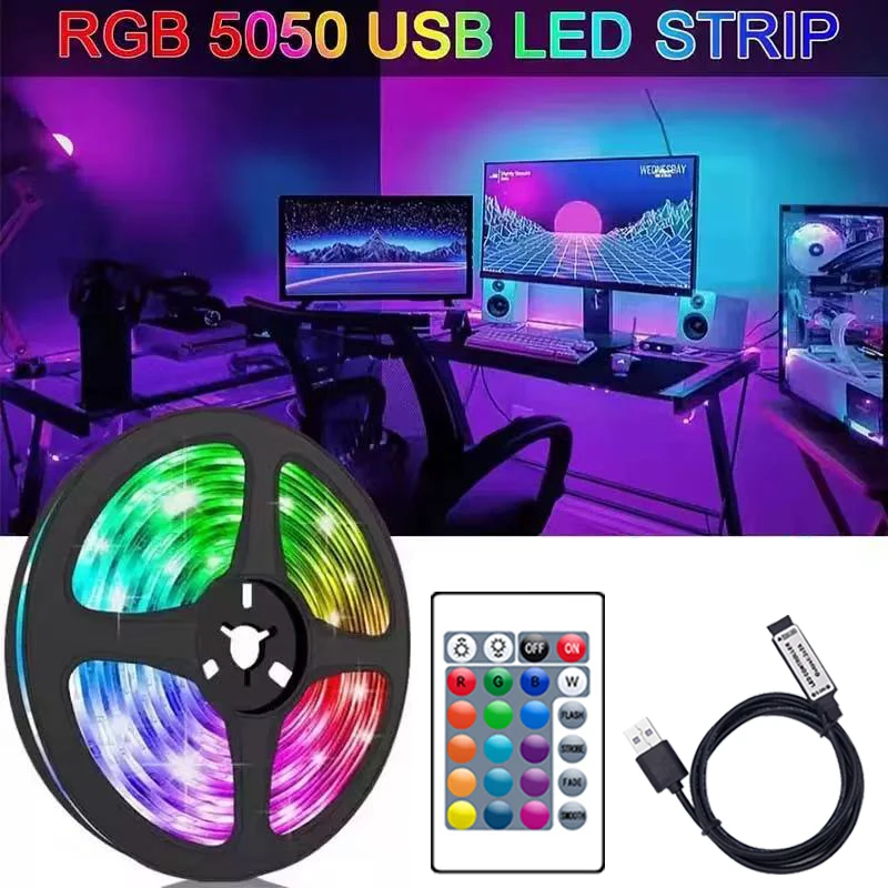 5V USB Smart LED Strip Lights RGB 5050 TV Backlight LED Tape Light Flexible LED Lighting Strips 24key LED Strip Remote RGB