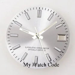 Glossy Sunburst Silver 28.5mm Watch Dial Face for S NH35 NH36 Movt Luminous Markers Hand Set Date Enamel Face Watch Accessories