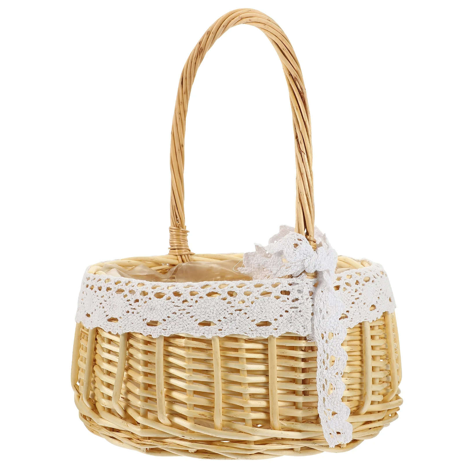 

1Pcs Handwoven Portable Basket Lace Handle Large Storage Organizer for Home Sundries Decoration Storage Container
