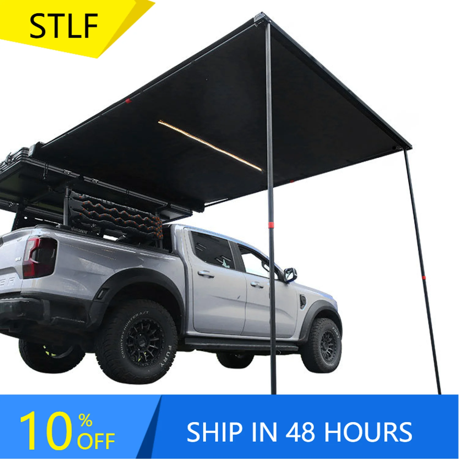 

STLF Outdoor Lighted Sunshade Car Side Awning, Waterproof Sunscreen UPF50+ Beach Tent, Portable and Easy to Load Car Side Awning