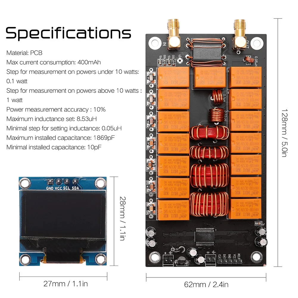 Mini sintonizador de antena ATU-100, dispositivo automático de 1,8-50MHz, con Firmware OLED, receptor amplificador programable, Kit de bricolaje