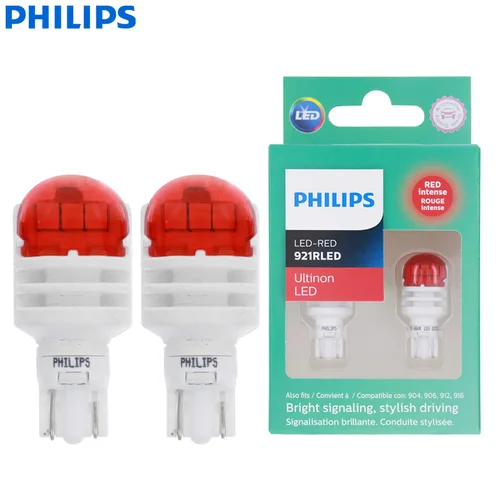 Philips LED 921 T16 T15 W16W Ultinon Color rojo bombillas de señal de giro Exterior para coche LED freno parada luces antiniebla traseras 921RULRX2, par