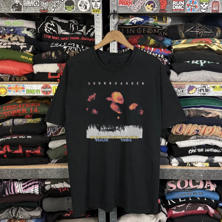 1994 Soundgarden Superunknown Tour Washed Black Tee T-Shirt Unisex Fit Y2K Style Underground Print Loose Fit Retro Grunge Style