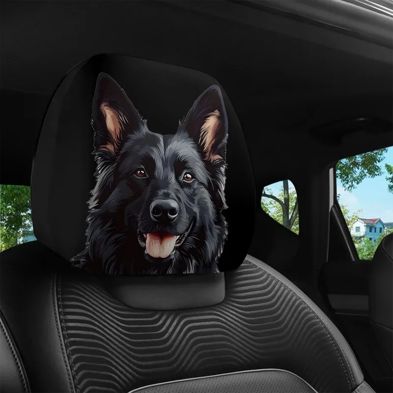 1pcs Black German Shepherd Print Car Headrest Covers, Car Interior Decor,  Fit, Washable, Easy To Install