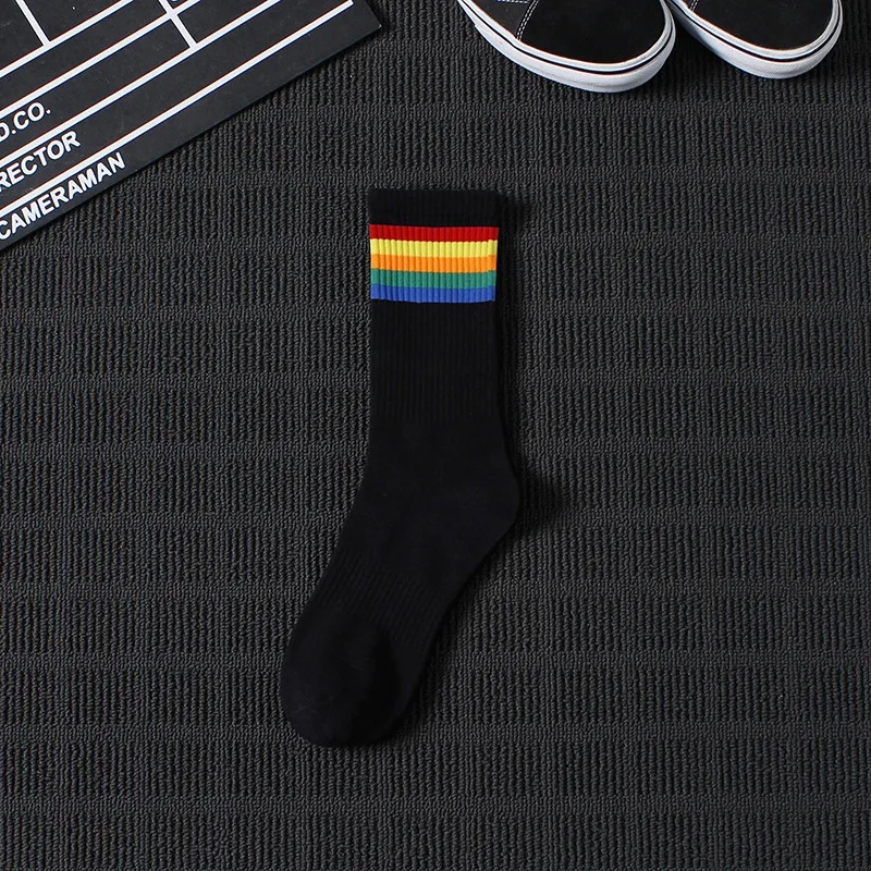 5 Pairs Men Ankle Cotton Sports Rainbow Socks Summer Mid Tube Casual Socks Trend Black White Funny Socks