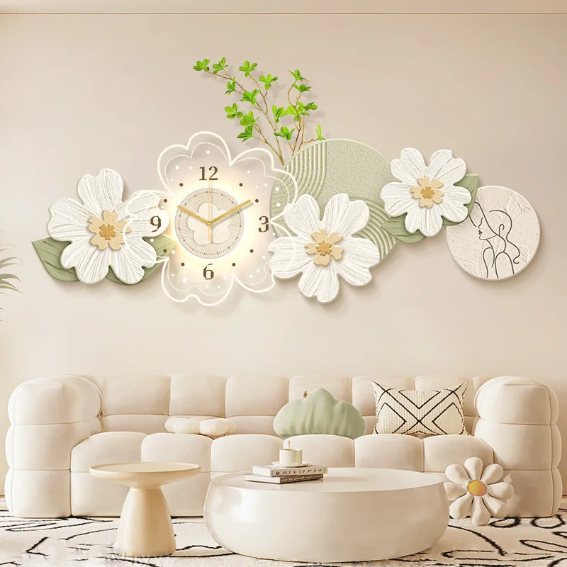 

French style, creamy style, living room, decorative painting, flowers, creativity, clock, atmosphere