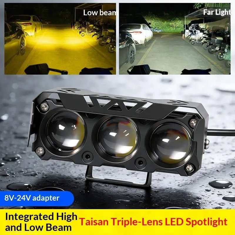 Motorcycle LED Fog Light Dual Color Hi/Low Beam 1PC High Brightness Spot Lamp for Car Trucks Foggy Rainy Weather