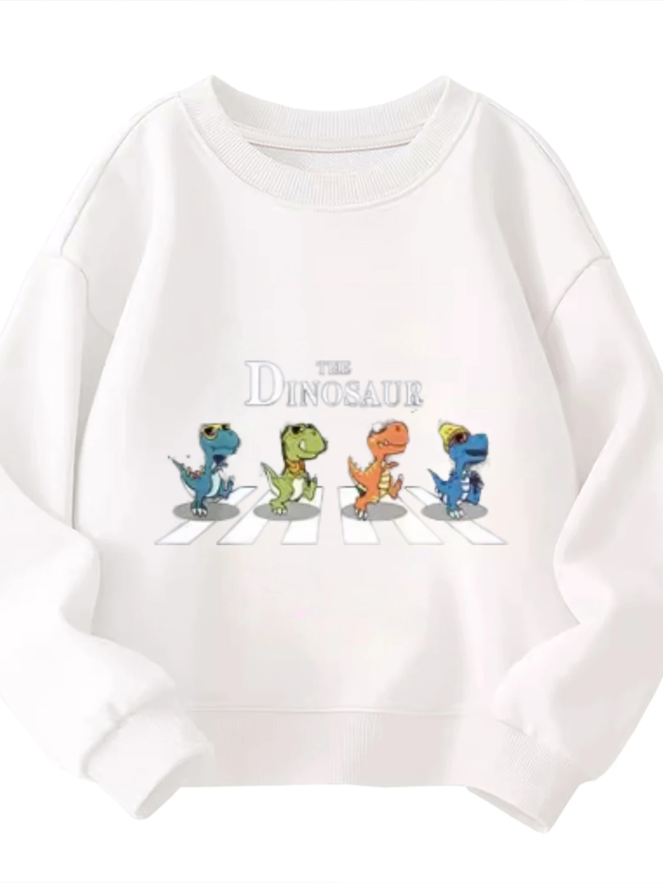 ​ سويت شيرت قطني للأطفال على شكل ديناصور موكب بياقة دائرية مع مجموعة ديناصور ملونة للأولاد والبنات موضوع ما قبل التاريخ ​