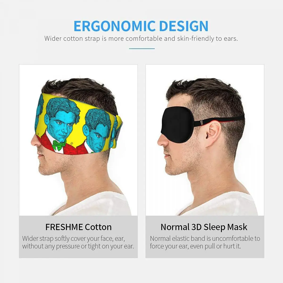 Federico Garcia Lorca Portrait 16 sleep eye mask Light Blocking Portable Eye Cover for Girls Boys Office Nap Eyeshade eyepatch - view 5