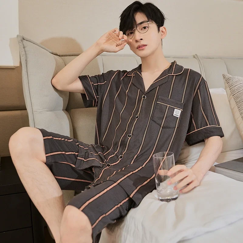 Men's Pajamas Summer Short Sleeved Shorts, New Modal Set, Simple and Loose Fitting Sleepwear, Men's Thin Cardigan, Home Wear