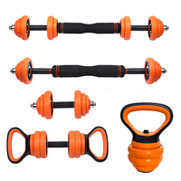 China New Six In One Iron Chromed 15KG 20KG 30KG Multifunctional Adjustable Rubber Coted Dumbbell Barbell Kettlebell Set