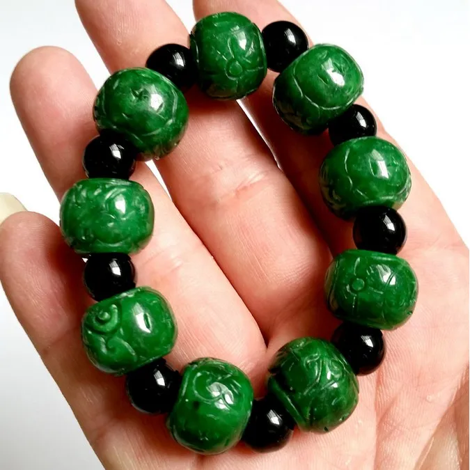 

Grade A Emerald Myanmar Jadeite Bracelet Men Women Fine Jewelry Genuine Natural Burma Green Jade Elastic Beaded Bracelets Bangle