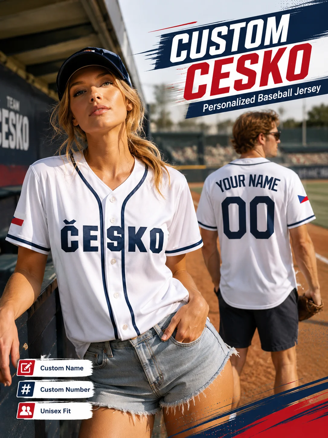 Unisex Custom Name & Number Baseball Jersey Czech Republic ČESKO Embroidered Personalized Casual Sports Shirt for Party Gift Fan