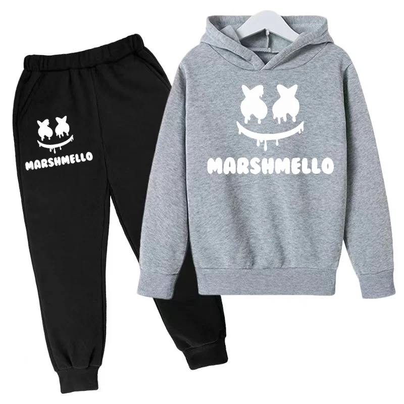 Kinder 3-12 Jahre Hoodie Jungen Mantel Sweatshirt Mädchen Kleinkind Top Hosen lustige Marshmallow DJ Print Mode lässig Pullover Sport Set