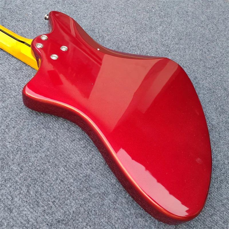 Metal Red Painted 6-String Assembled Guitar Body Maple Fingerboard for DIY Guitarists Unique Shape Guitar Kit