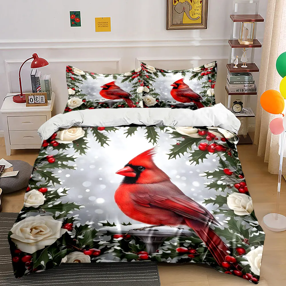 Christmas Cardinal Decorative Set Exquisite three-piece bedding set gift for kids and adults