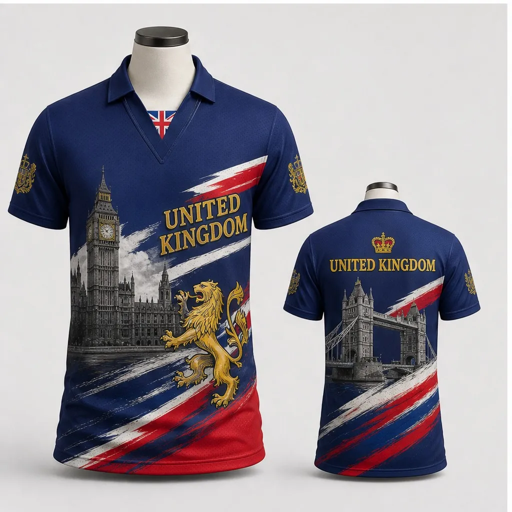 Mens Half Polo V Neck T Shirt United Kingdom Big Ben Lion Tower Bridge Graphic Short Sleeve Casual Street Jersey Top Summer Wear