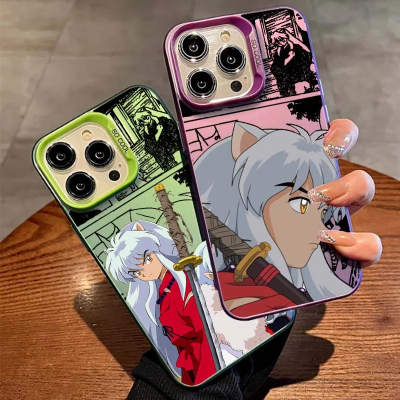 Inuyasha Anime Popular For Apple iPhone 16 15 14 13 12 11 XR XS X Pro Max Plus Colorful Silver Phone Case Soft Cover