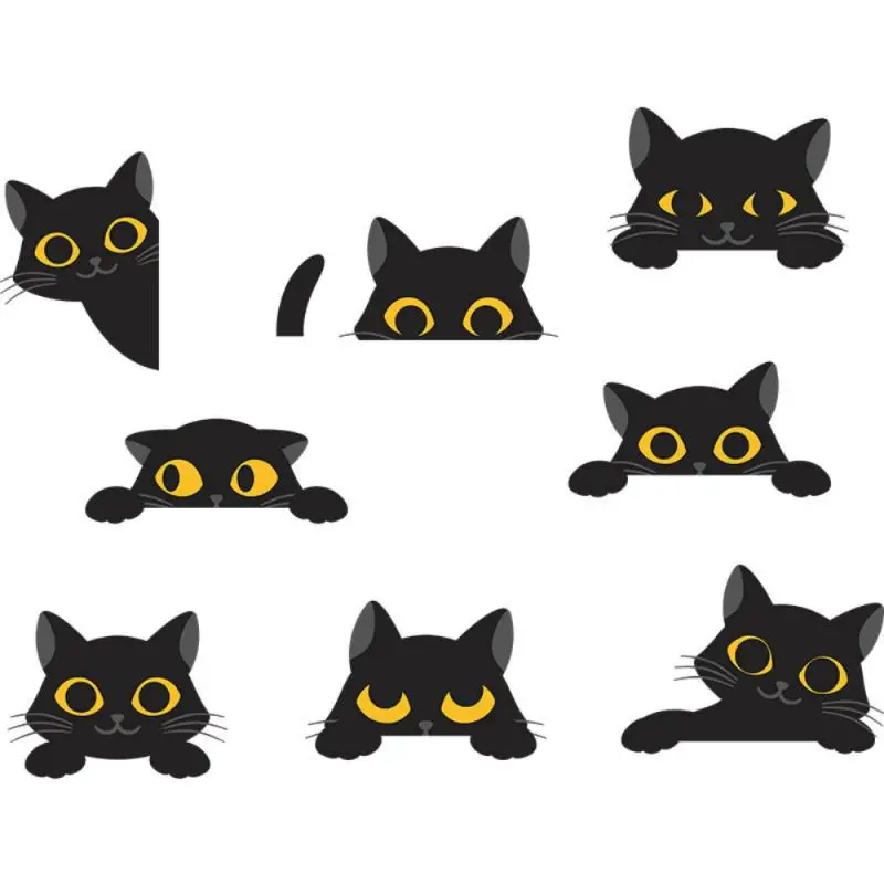 Cartoon Black Kitten Stickers New Halloween Party Atmosphere Window Glass Waterproof Non-toxic Wall Stickers Beautify Home Decor