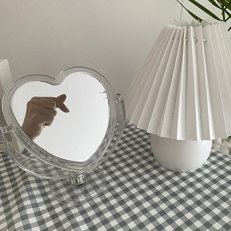 1Pc Acryl Dubbelzijdig Make-Up Spiegel Leuke Hartvormige Cosmetische Spiegel, transparante Basis Thuis Slaapkamer Desktop Make-Up Spiegel