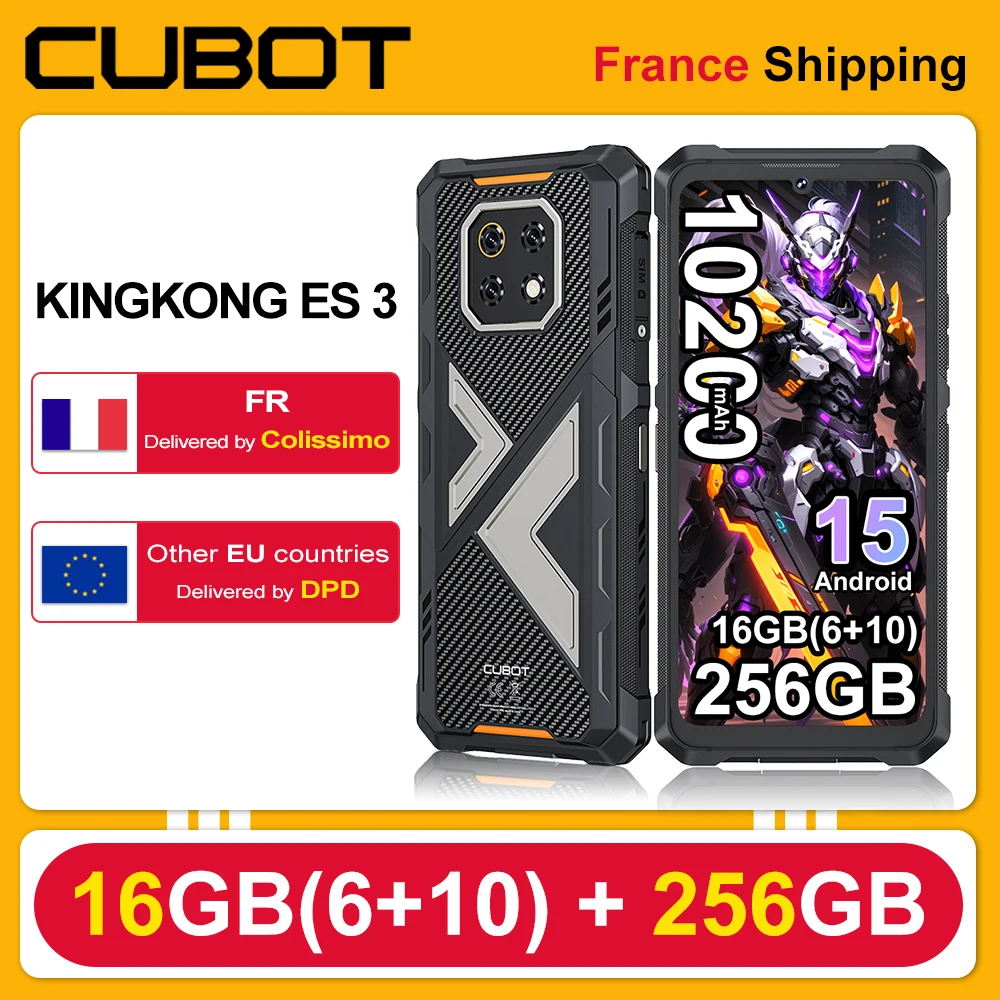 Smartphone robuste Cubot KingKong ES 3 Android 15, 10200mAh, 33W, 16 Go (6+10)+256 Go, 6,745'' 120Hz, téléphone mobile 4G NFC/GPS 48MP+16MP Smartphone robuste Cubot KingKong ES 3 Android 15, 10200mAh, 33W, 16 Go (6+10)+256 Go, 6,745'' 120Hz, téléphone mobile 4G NFC/GPS 48MP+16MP