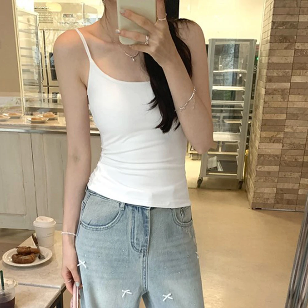 For Casual Style Casual Innerwear Backless Inner Top Casual Outings Black Daily Wear Retro Camisole Top Vest Polyester Fabric