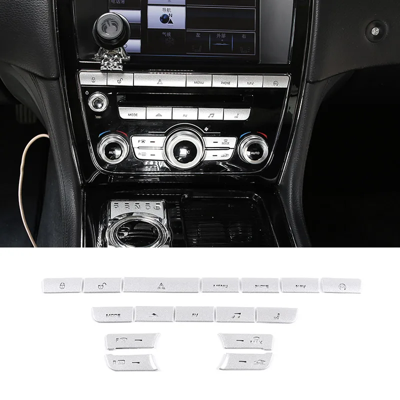 For Jaguar XJ 2012-2015 Aluminum Alloy Silver Car Central Control Air Conditioner Button Decoration Sticker Car Accessories