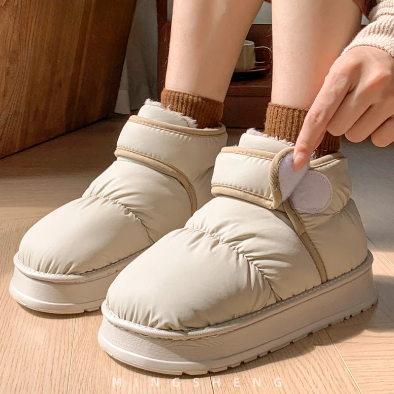 

High-top Style Indoor Street Fluffy Slippers For Women Men Winter House Shoes Warm Plush Anti-slip Couples Leisure Snow Boots