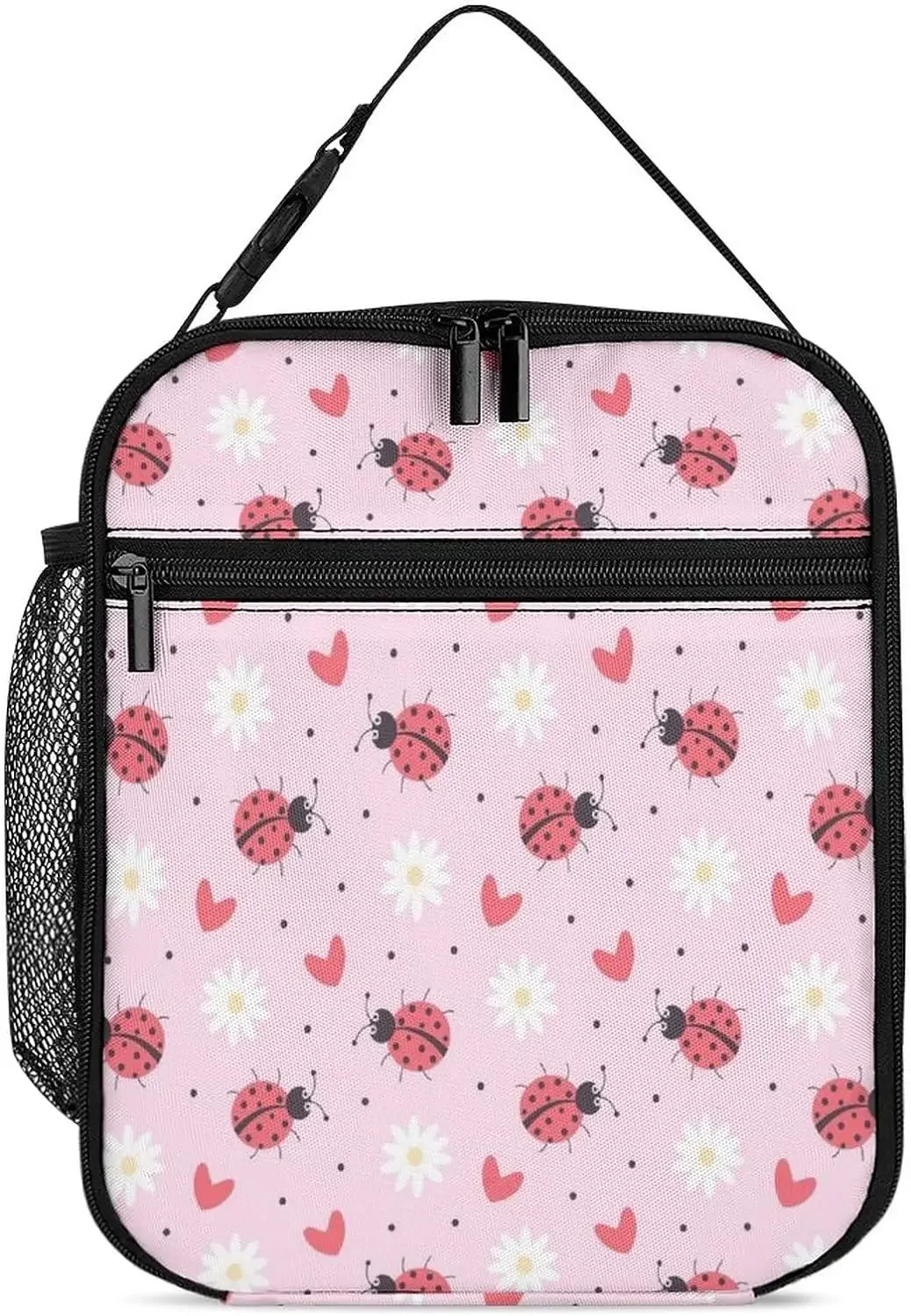 Ladybug Daisies Hearts Lunch Bag for Men Women, Insulated Lunch Bags for Office Work, Reusable Portable Lunch Box