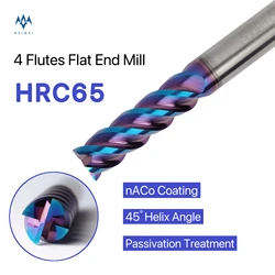 4 Flutes HRC 65 Square/Flat End Mill Solid Carbide CNC Milling Cutter nACo Coating Meiwei Tools Router Bit