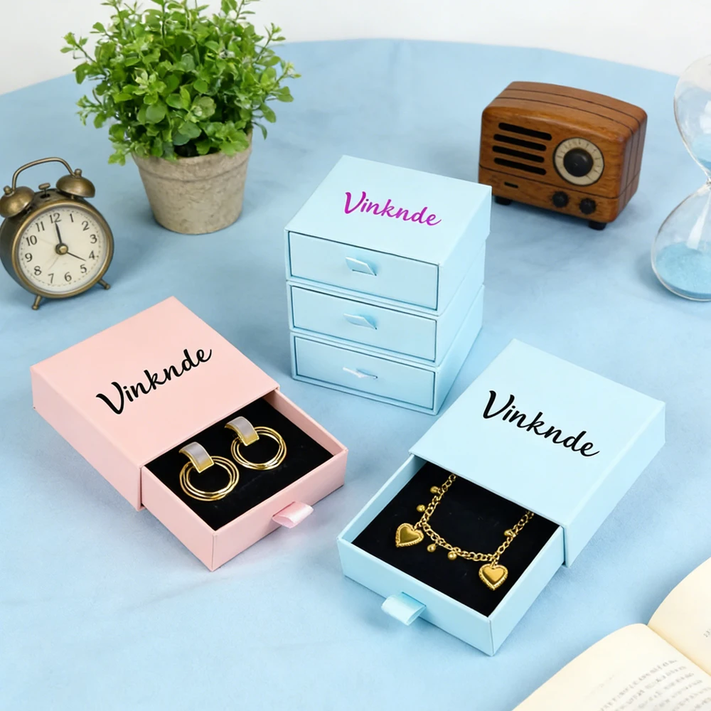 

50pcs Travel Organizer Drawer Jewelry Box Customized Logo Wedding Party Gift Packaging Boxes For Girls Earrings Bracelets Rings