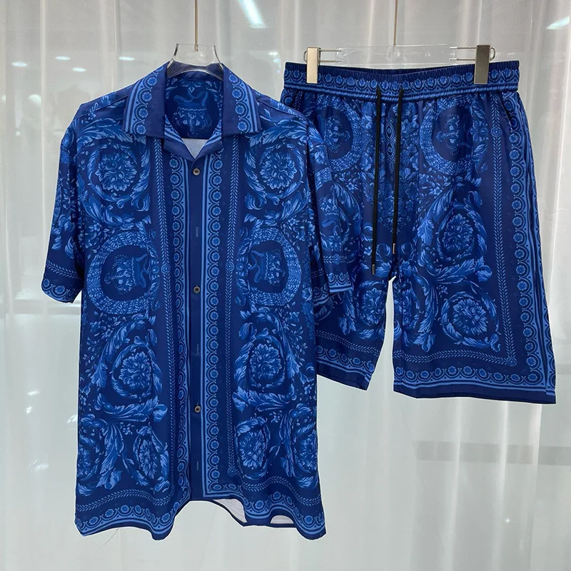 Digital printed men's set fashion two-piece shorts set high-quality summer short sleeved shirt Home leisure set Men y2k clothing