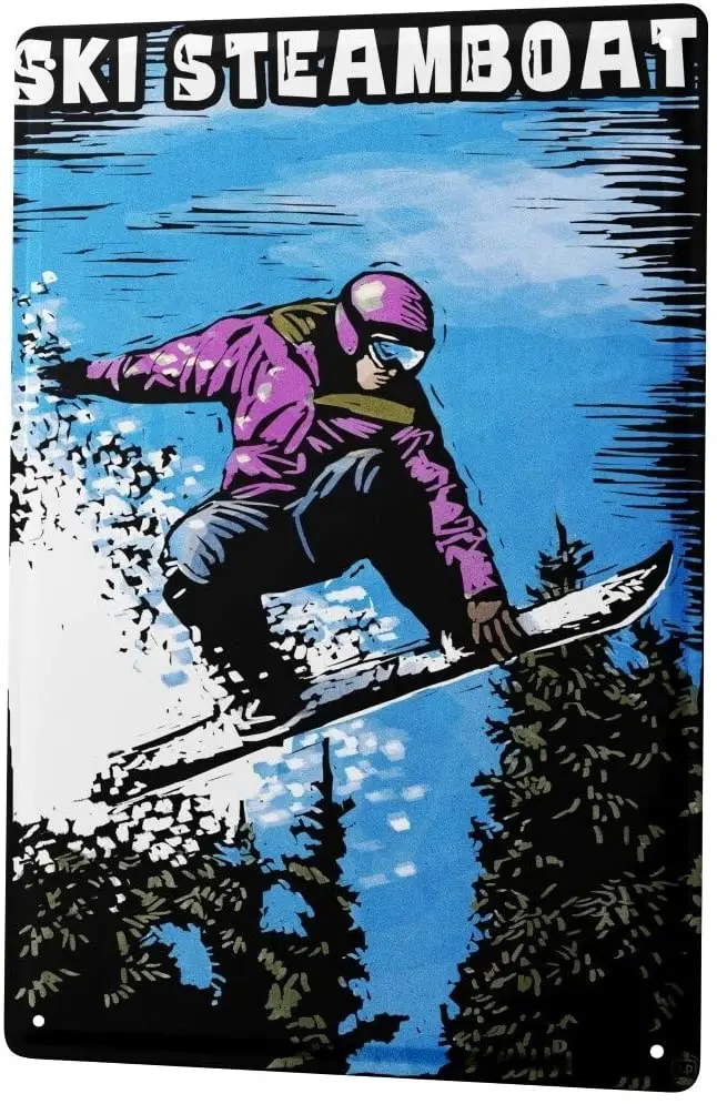 

SINCE 2004 Tin Sign Metal Plate Decorative Sign Home Decor Plaques Retro Snowboard Jump