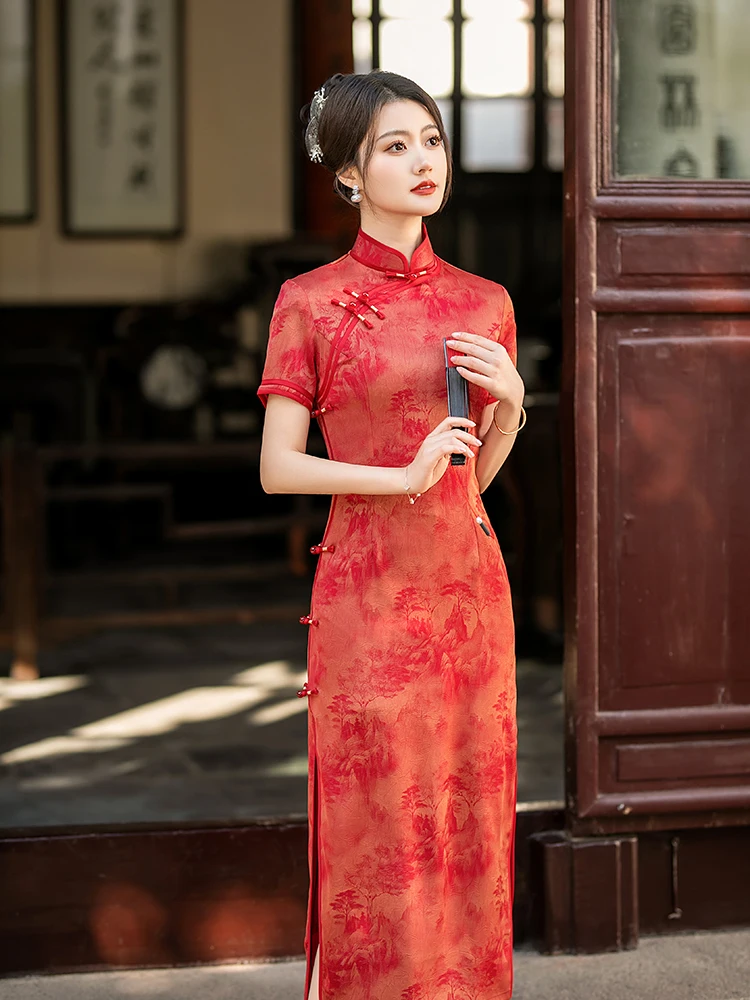 

Элегантное длинное красное свадебное платье для свекрови: премиум-качество, повседневное, из полиэстера и спандекса